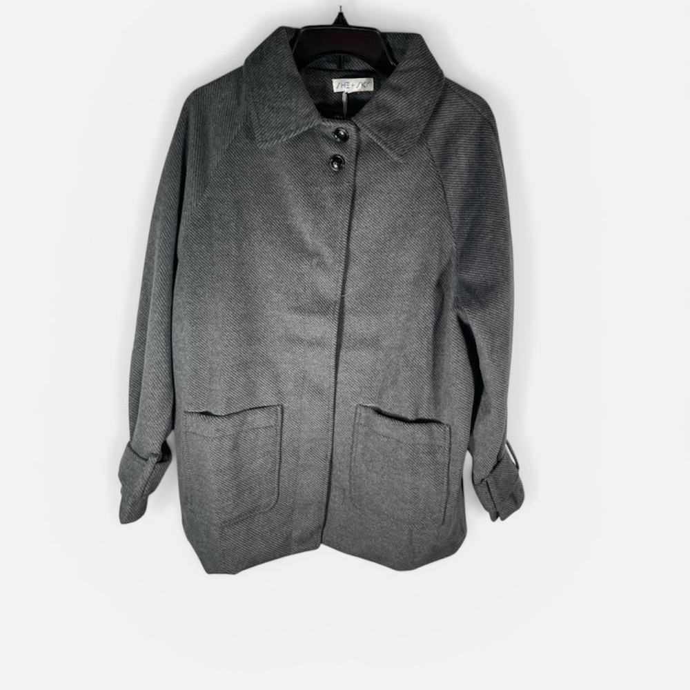 NWT She & Sky Brushed Coat in Steel/Iron Microstripe